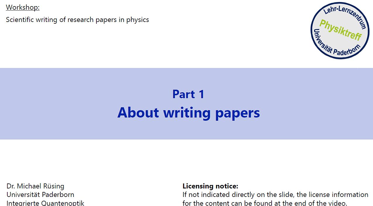 Scientific writing in physics - About writing papers