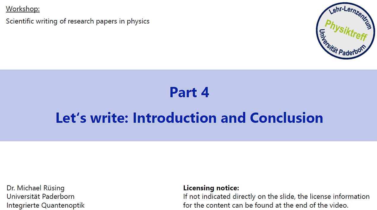 Scientific writing in physics - Let&#039;s write: Introduction and conclusion