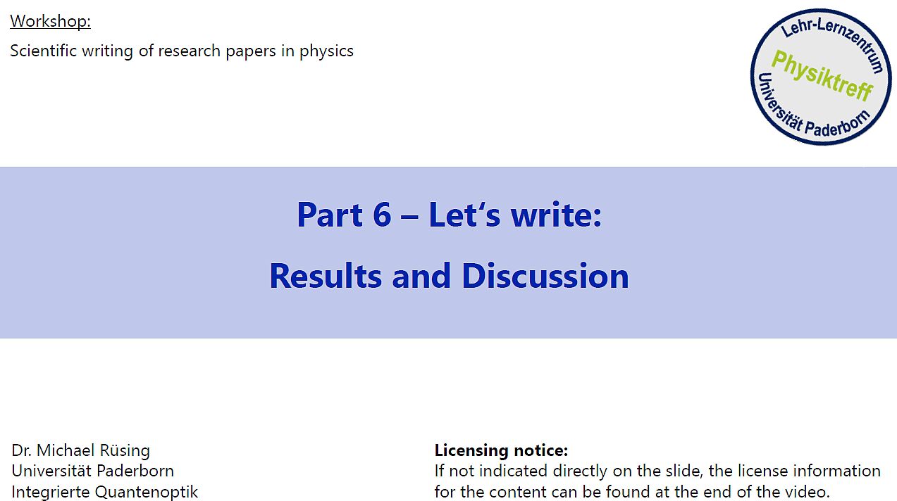 Scientific writing in physics - Let&#039;s write: Results and discussion