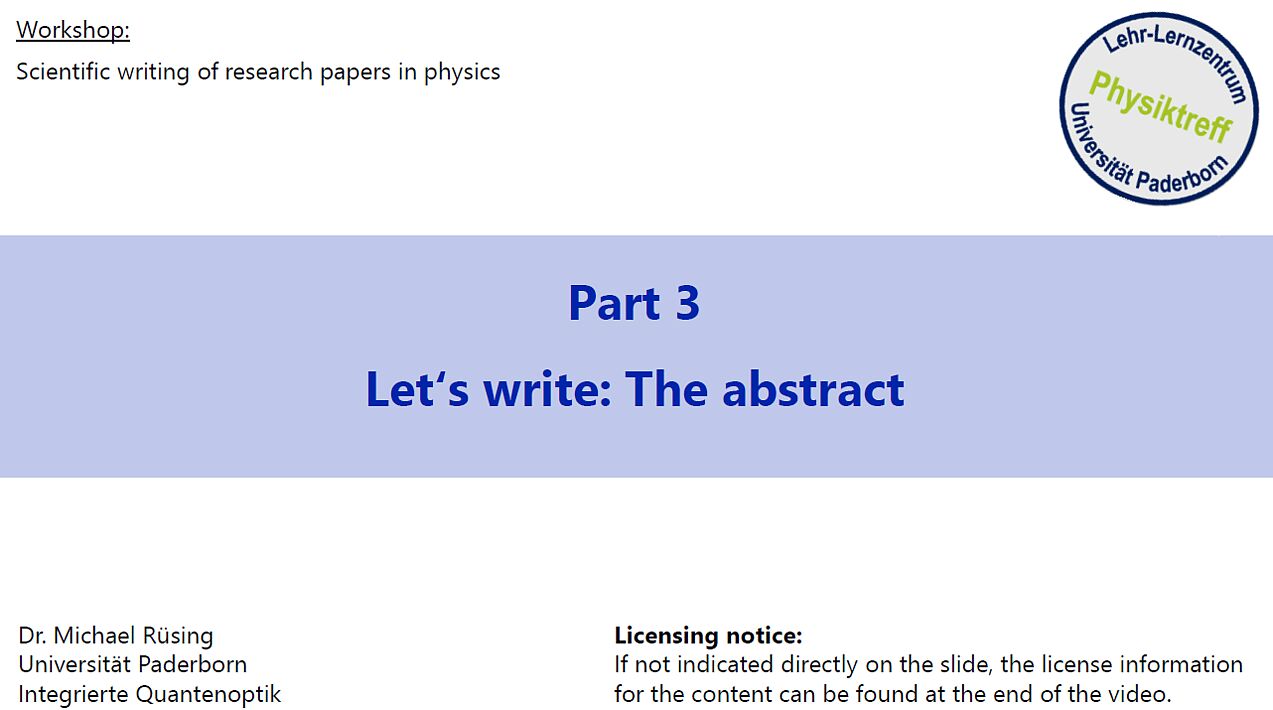 Scientific writing in physics - Let&#039;s write: The abstract